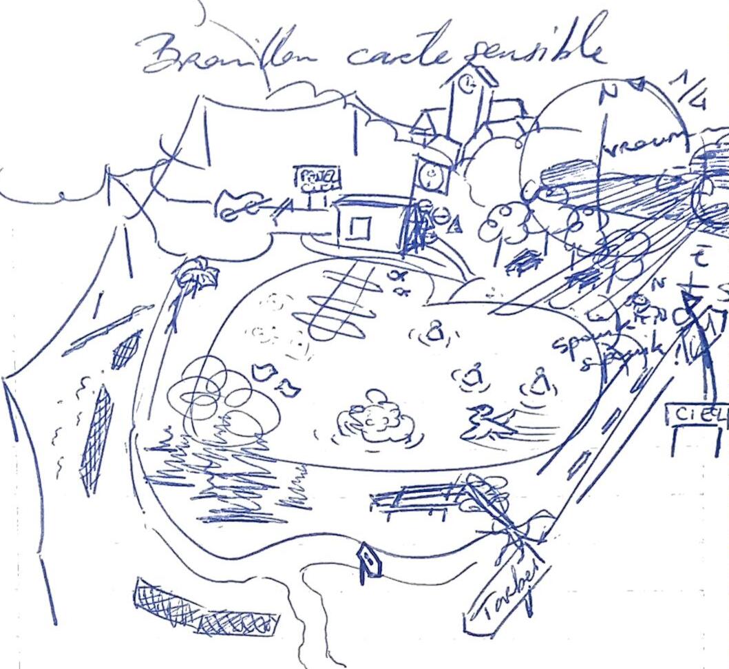 Brouillon d’une carte sensible du lac un jour de pluie de juin